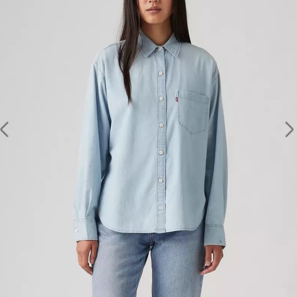 Levi’s women’s BLACK HARLIE BOYFRIEND denim  Button Down SHIRT sz M - Picture 5 of 11